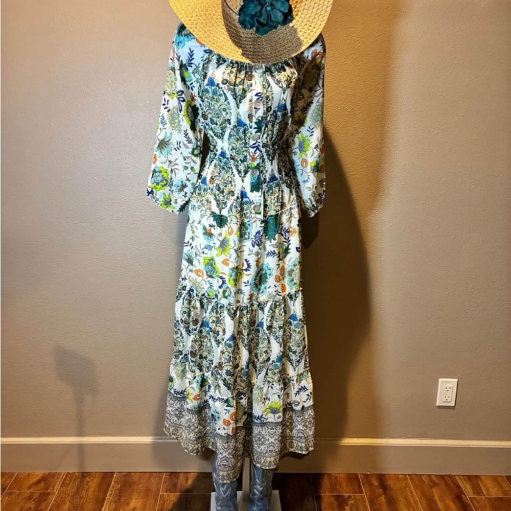 Floral Blue and Green Maxi Dress